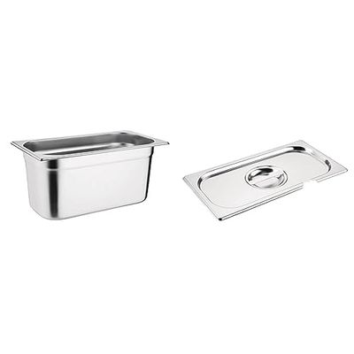 Vogue K934 Stainless Steel 1/3 Gastronorm Pan 5.7Ltr/150mm Deep Food Container, Silver & CB173 Stainless Steel 1/3 Gastronorm Notched Lid Cover Top Food Storage, Silver