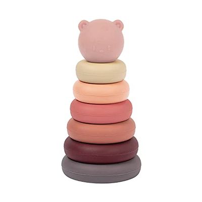 Nattou Piramide giocattolo in silicone, 7 Pezzi da impilare per bambini piccoli, Senza BPA, Circa 16 cm, Silicone, Rosa