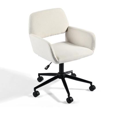 39F FURNITURE DREAM Skandynawskie beżowe krzesło biurowe z regulacją wysokości i 5 kółek dla dzieci pracujących w domu, 56,5 x 57,5 x 75-85 cm