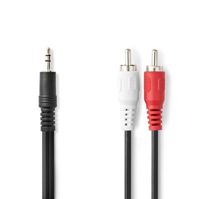 NEDIS Stereo-audiokabel | 3,5 mm stekker | 2x RCA-stekker | vernikkeld | 1,00 m | rond | zwart | plastic zak