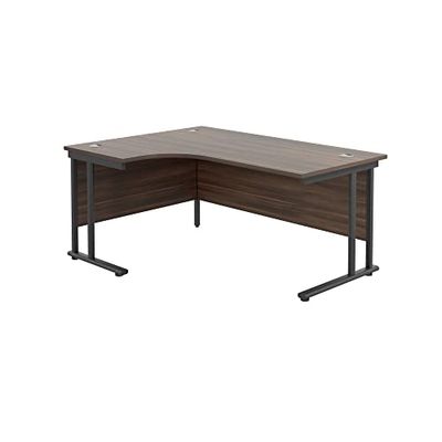 Office Hippo Heavy Duty Office Desk, Left Corner Desk, Strong & Reliable Office Table With Integrated Cable Ports & Twin Uprights, PC Desk For Office or Home - Dark Walnut Top/Black Frame