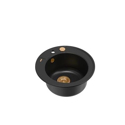 Quadron Morgan 210 Spoelbak, rond, spoelbak, keuken, puur carbon & koper, diameter 51 cm, graniet-granieten spoelbak, enkele spoelbak, enkele spoelbak