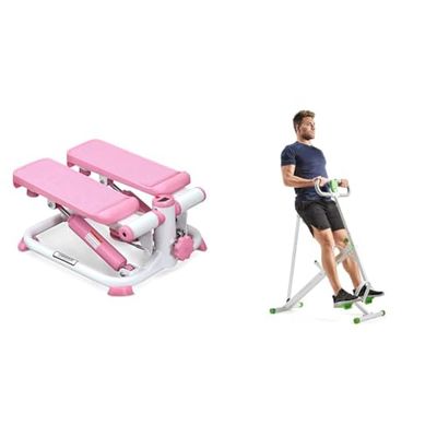 Sunny Health and Fitness Exercise Stepping Machine, Portable Mini Stair Stepper for Home or Office + Row-N-Ride Squat Assist Trainer for Glutes & Full Body Cardio Workout
