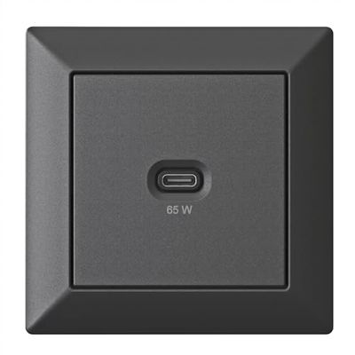 Stazione di ricarica USB da incasso, caricatore USB-C 65 watt, nero opaco