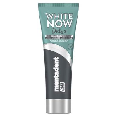 Mentadent Tandkräm White Now Detox kol, tandkräm aktivt kol, ljusande, med mineralalton, aktivt kol och white-Correct Technology, 3 gånger vitare tänder omedelbart *, 75 ml