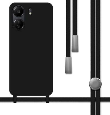 Tumundosmartphone Custodia in silicone liquido con cordino per Xiaomi Redmi 13C colore nero