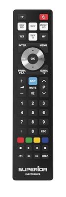 Superior Electronics SKY Replacement - Mando a distancia de repuesto universal compatible con los descodificadores SKY, My SKY, My SKY HD, SKY Q, listo para usar, no requiere programación, color negro