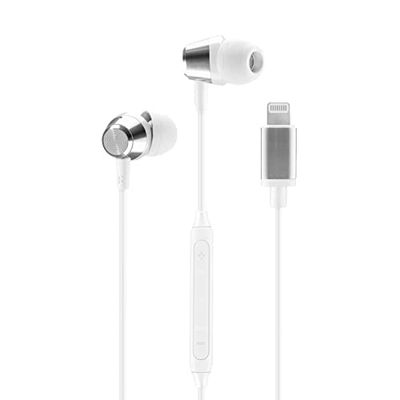 Music Sound | Auricolari a Filo Ergonomici In-Ear, Cuffie con Connettore Lightning MFI - Bianco
