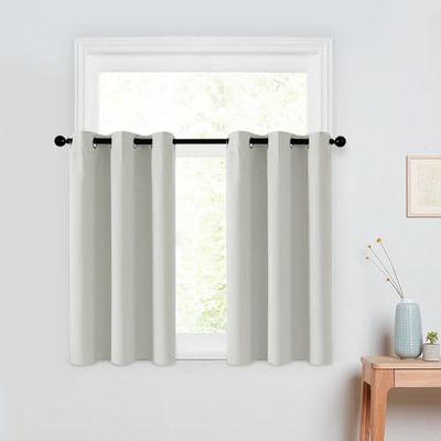 BYSURE Uppsättning av 2 korta gardiner fönstergardiner bistrogardin halva fönster gardiner för sovrum, gardin för fönster, energibesparing gardin för badrum, 85 x 115 cm, vit