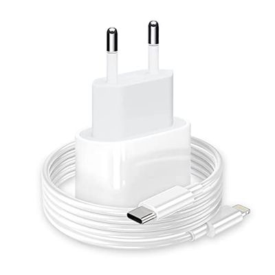 Snabbladdare för iPhone 20 W [MFi-certifierad] PHONIX Italia - laddare för iPhone 14 13 12 11 Pro Max Mini XS XR X 8 SE - laddare för Apple + laddningskabel typ C/Lightning