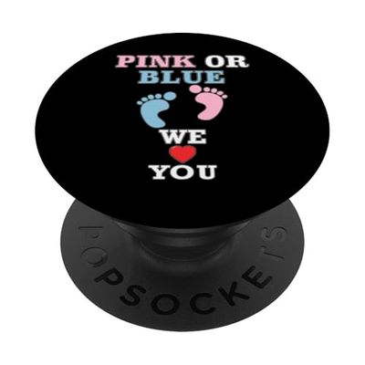 Rosa o azul We Love You Heart Baby Shower revelación de género PopSockets PopGrip Adhesivo
