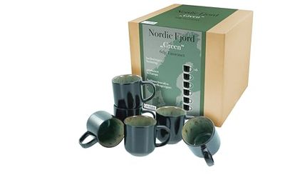 CreaTable, 21558, série Nordic Fjord Green, service de vaisselle 6 pièces, ensemble de mugs en grès.