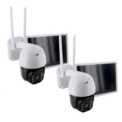 CHACON 2-IPCAM-DM02 Set di 2 telecamere WiFi rotanti per Esterni Senza Fili con Pannello Solare, Bianco