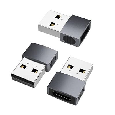 nonda Adattatore USB C Femmina a USB Maschio (3 Pack), Convertitore Cavo Caricatore Tipo C a USB A per iPhone 11 12 13 14 Pro MAX, iPad Air 6, Samsung Galaxy S20 /S21 Plus Note 10 S10+ Ultra