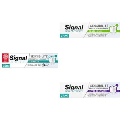 SIGNAL - Lot de 3 Dentifrices Signal Professionnel Action Minérale - Complet, Fraîcheur, Interdentaire - lot de 3x75ml