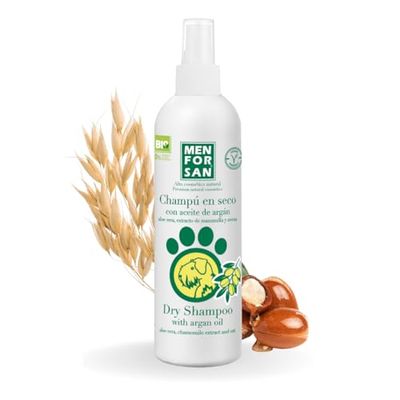 MENFORSAN Champú en seco Aceite de argán para Perros | Propiedades Nutritivas | Apto para Pieles Sendibles | Proporciona Brillo | Sin Agua | 250 ml