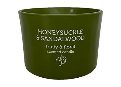Pan Aroma Green Decorative Holder & Scented Candle, Sandalwood & Honeysuckle, 85G