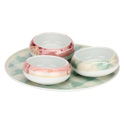 THUN - Bloomia Plate Set with 3 Bowls - Porcelain - Spring Garden Collection - Plate Ø 31.5 cm, Bowls Ø 13 cm