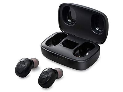 Trevi HMP 12E04 AIR Cuffie Bluetooth con Microfono Incorporato, Leggere e Confortevoli, Custodia/Base di Ricarica, Batterie Ricaricabili al Litio, Nero