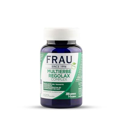 FRAU Multierbe Regolax Complex 200 Compresse da 500 mg, Integratore Alimentare Regolarità Transito Intestinale, Lassativo Forte per Stitichezza, Eliminazione Gas, Senza Glutine e Lattosio, Vegano
