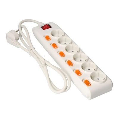 Base múltiple con 6 Tomas, 6 interruptores y protección, Ideal para conectar múltiples Dispositivos y Proteger contra sobrecargas.