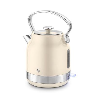 Swan SK14631C Retro Traditional Kettle, Rapid Boil, Removable Limescale Filter, Easy Pour, 360 Degree Base, Water Indicator Window and Boil Dry Protection 1.7L, 3KW, Cream