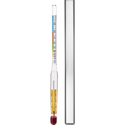 Browin 405554 Alcoholometer with Thermometer and Measuring Cylinder, Scale: 0 - 96 %, for Measuring Alcohol Concentration in Vodka, Spirit, Wine, Mead, Cider and Beer