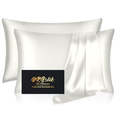 Lot de 2 taies d'oreiller Standard en Soie de mûrier avec Fermeture éclair pour Femme – Lisses, Anti-acné, beauté du Sommeil – Lot de 2 taies d'oreiller en Satin de Soie Naturelle avec Fermeture
