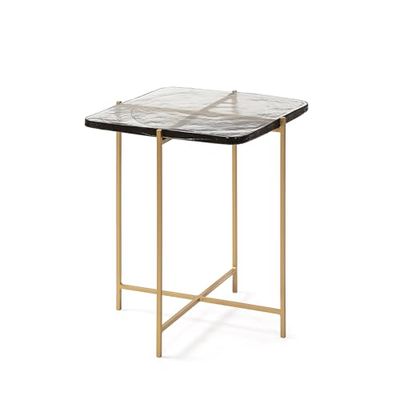 Mesa AUXILIAR 46X36X51 VIDRIO RUSTICO/METAL DORADO