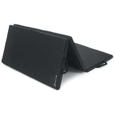 ProsourceFit Tredelad hopfällbar tjock träningsmatta 15 cm x 10 cm med bärhandtag för tumlande, kampsport, gymnastik, stretchning, kärnträning, svart