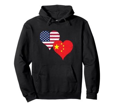Proud Chinese American on Independence Day A USA China Flag Pullover Hoodie