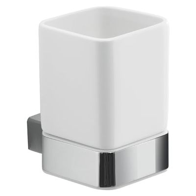 GEDY | Porta Spazzolino Spluga, Bicchiere Porta Spazzolino in Acciaio Inox, Alluminio, Cromall e Ceramica, Fissaggio con Viti Incluse, 7,2x10x10,6cm
