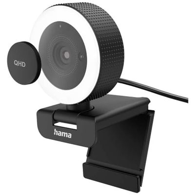 Hama - Webcam per PC C-800, Quad HD 2560 x 1440p, 16:9, 2 microfoni integrati, anello luminoso, zoom, telecomando