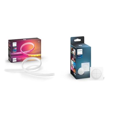 Philips Hue - Tira de Led inteligente Gradient 2m, Luz Blanca y de colores, Compatible con Alexa y Google Home & Interruptor Tap blanco instalación sin cables, Bluetooth