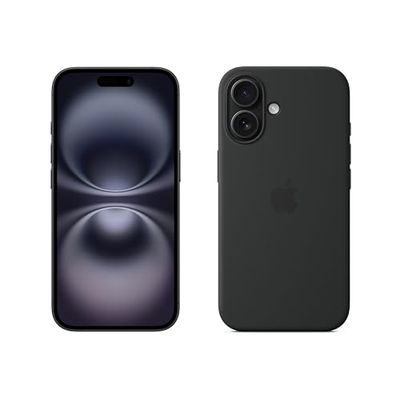 Apple iPhone 16 (128 GB) - Zwart + Siliconenhoesje met MagSafe - Zwart