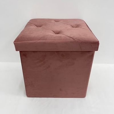 GALILEO Pouf de Rangement Polyvalent, Structure en MDF, revêtement Effet Velours Rose Antique 38 x 38 x H 38 cm, Sibylle