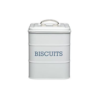 KitchenCraft Living Nostalgia Lata de metal hermética para bolachas, barril para bolachas/recipiente de armazenamento, 14,5 x 19 cm, cinzento francês