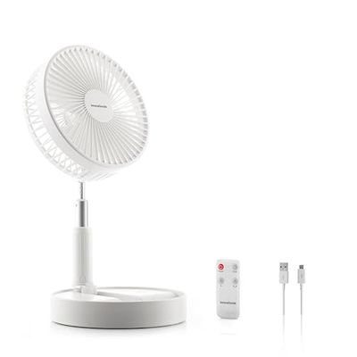 InnovaGoods® Draagbare Staande Ventilator, 7200mAh Oplaadbare USB Opvouwbare Ventilator met Afstandsbediening, 4 Ventilator Snelheidsinstellingen voor Slaapkamer, Kantoor, Kamperen. Kleur Wit Ø7,7''