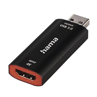 Hama Video Capture Card 4K HDMI till USB 3.0 videoinspelningskort (för direkt inspelning spegelreflexkamera, videokamera eller actioncam med PC, anslut bärbar dator för livestreaming, spel,