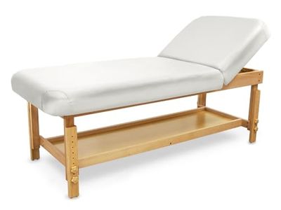 Table de Massage QUIRUMED, en Bois, Spa, avec Dossier, Blanc, Simili Cuir, Rembourrage Haute densité, Hauteur réglable, avec Dossier, Hauteur réglable