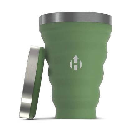 HYDAWAY Składany kufel – 470 g, silikonowa i stalowa obręcz, składany kubek do piwa, wody i napojów gazowanych, przenośny kubek do picia na imprezę, kemping, wędrówki z plecakiem i piesze wycieczki,