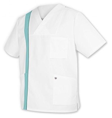 BP 1652-400-71-Ln - Casacca unisex, 1/2, scollo a V con sovrapposizione e 1 bottone a pressione, misto tessuto 215,00 g/m², bianco/menta, Ln