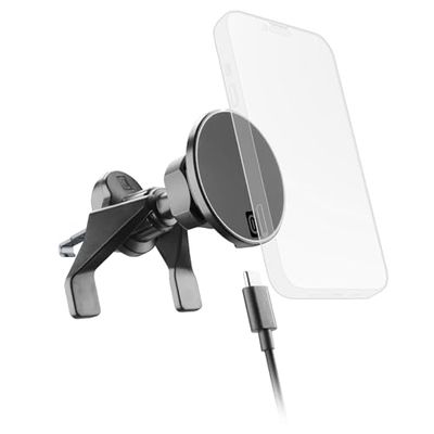 cellularline mag Wireless Charging Holder Soporte para Coche MagSafe con Carga Inalámbrica 7.5 W, Acople Universal, Pad Magnético Integrado, Máxima Estabilidad, Cable USB-C 1m Incluido