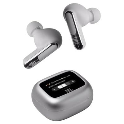 JBL Live Beam 3 - Trådlösa In-ear Bluetooth-öronsnäckor, 48H batteritid, True Adaptive-brusreducering, högupplöst JBL Signature-ljud, IP55-vattentäthet, stick-design med sluten baksida, silver