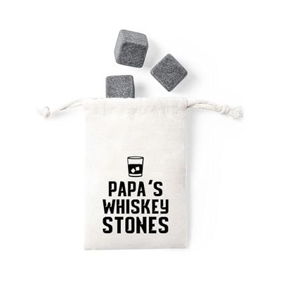 eBuyGB Papa's Whiskey Stones with Cotton Drawstring Bag & 4 Soapstone Reusable Ice Cubes Father's Day, Birthday Gift for Him, Dad