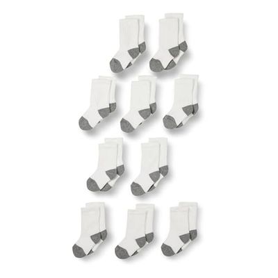 Amazon Essentials Meias compridas de algodão unissexo para criança, 10 pares, branco/cinzento, 9 anos