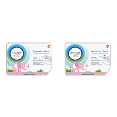 Rhinomer Baby, Aspirador Nasal Para Bebé + 2 Recambios Blandos Desechables Con Filtro Absorvente, Para Aspirar Mucosidad Nasal (Paquete de 2)
