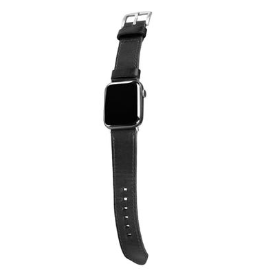 MegaGear Correa de Piel auténtica para Apple Watch - Correa de Repuesto para Hombres y Mujeres 42mm - 49mm y 38mm - 41mm, Apple Watch Series Ultra, Ultra2, 10, 9, 8, 7, 6, 5, 4, 3, SE, Negro, Correa