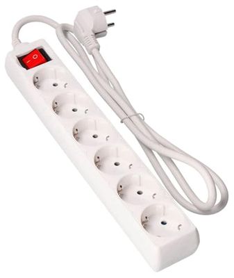 Base múltiple 6 Tomas T/TL 16A Tipo F con Interruptor, 5m, 3x1,5mm; Ideal para conectar múltiples Dispositivos eléctricos.
