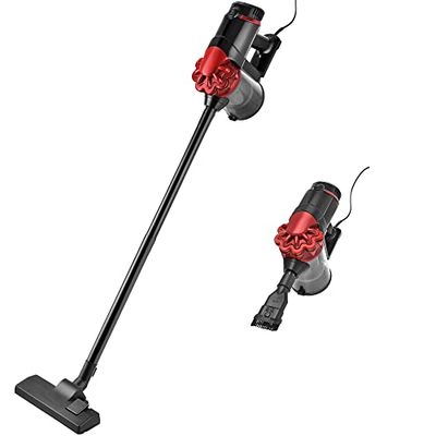 Venga! 2-in-1-steel- en handstofzuiger, 4 m snoer, zakloos, 2-in-1-vloerborstel + 2 accessoires, tot 20 kPa zuigkracht, rood/zwart, 600 W, VG HVC 3001